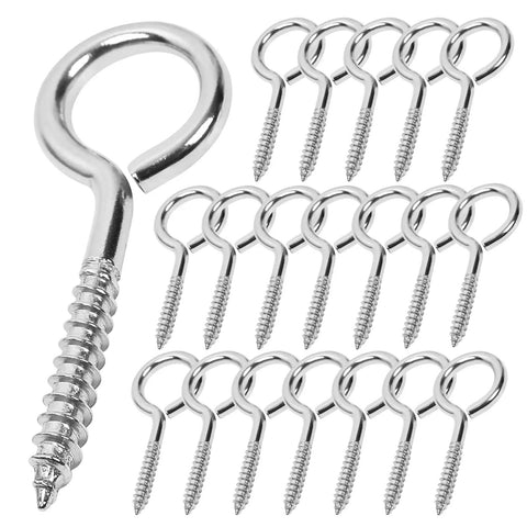 Heavy Duty 2 Inch Screw Eyes Set In 304 Stainless Steel, 10 Pack M3 Eye Hooks, showcasing multiple silver eye bolts.