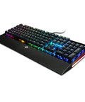 Beast Mode Mechanical Gaming Keyboard With Clicky Blue Switches, Vivid Rgb Backlighting from a side angle showcasing key features.
