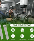 Worker using Heavy Duty Steel Welding Wedge For Pipe Fitting 5 Inch Beefy Wedge in industrial pipe setup with tool specifications