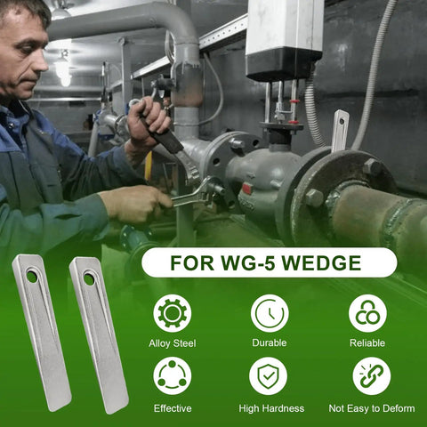 Worker using Heavy Duty Steel Welding Wedge For Pipe Fitting 5 Inch Beefy Wedge in industrial pipe setup with tool specifications