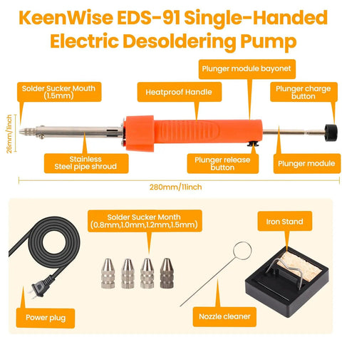 Dual Use 30W Electric Desoldering Gun Solder Sucker and Iron With Multiple Nozzles High Temp Heatproof Handle Portable Desoldering Tool shown with parts