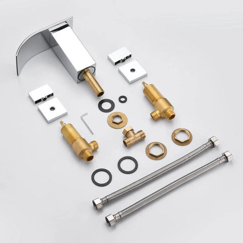 Waterfall 8 Inch Widespread Bathroom Sink Faucet Three Hole Chrome Finish With Solid Brass Valve components and fittings
