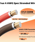 4 Gauge AWG Power Ground Wire Kit 15 Ft Black And 15 Ft Red With Heavy Duty Shielded CCA Soft Automotive Wiring For Car Audio Amp Speaker RV Trailer Marine Solar Needs Plus Lugs And Heat Shrink Tubes, red and black 4 AWG cable cutaway