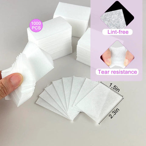 Lint Free Nail Wipes And Gel Polish Remover Pads Set With Cuticle Pushers, ultra absorbent pads displayed with dimensions