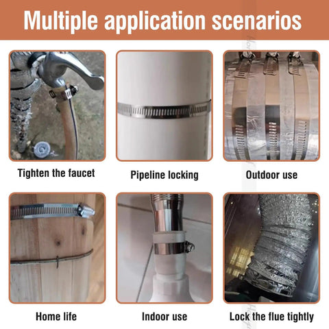 Multiple application scenarios of 9 Inch Stainless Steel Hose Clamps Set Adjustable Metal Worm Gear Clamp Kit for Water Pipes
