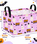 Lowkey Spooky Purple Ghost Storage Basket With Heavy Duty Cotton Linen Handles Dope Collapsible Organizer For Halloween Candy Toys Bedroom Closet Shelf Vibe Refresh side view showing dimensions and design.