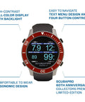 G3 Wrist Dive Computer 60th Anniversary Edition With Bluetooth and watch style color display, stainless steel case, red bezel