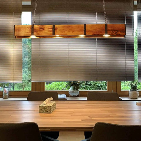 Rustic Wood LED Hanging Pendant Light For Dining Room And Kitchen Island 100cm Adjustable Height Modern Sputnik Style Ceiling Fixture