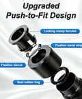Diagram of 35 Pack 1/4 Inch Drip Irrigation Tee Fittings Quick Connect Push-To-Fit T Connectors showing locking and sealing components