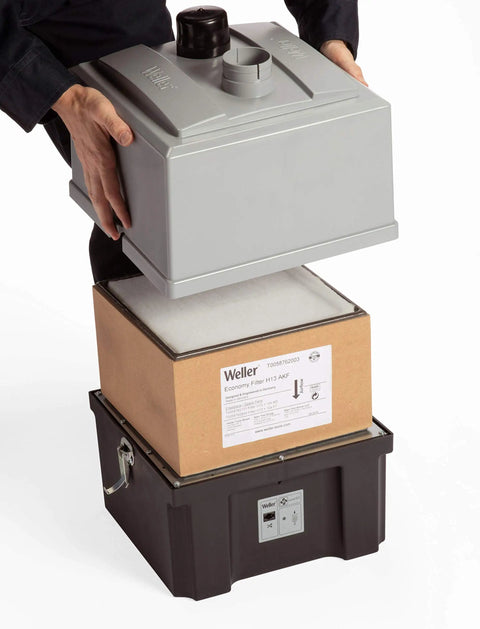Assembly of ZeroSmog EL Portable Fume Extraction Unit For 1 To 2 Workstations With Separate M5 Dust Pre Filter Large HEPA H13 Filter Surface 2.4 Square Meters Granular Activated Carbon Gas Filter 120V Easy Mobility