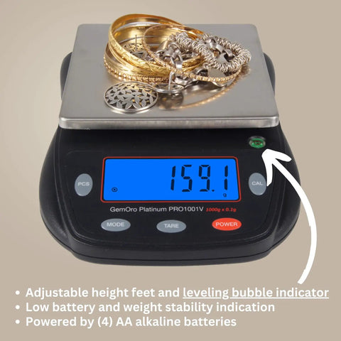 Pro Grade Jewelry Scale 1000G X 0.1G Readout, Portable Countertop Digital Scale With Crystal Clear LCD showing 159.1g