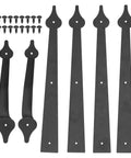 Matte Black Garage Door Hinges And Handles Kit with 4 hinges, 2 handles, screws included, for garages, barns, sheds, gates, closets.
