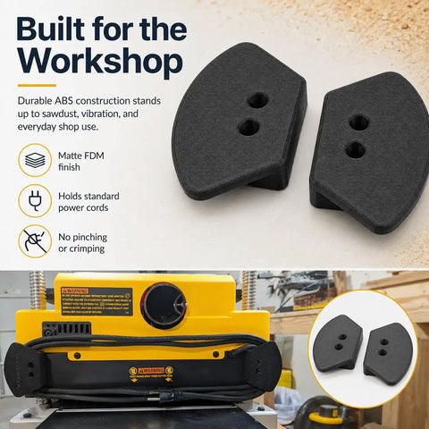 Kick Ass Screw Mount Power Cable Bracket For Dewalt DW735 Woodworking Planer, durable ABS construction, holds power cords securely.