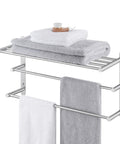 3 Tier Wall Mount Towel Rack With Double Bars 24 Inch Bathroom Storage Organizer In Brushed 304 Stainless Steel loaded with towels