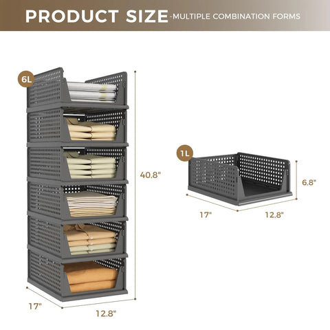 Stackable Plastic Storage Baskets 2 Pack Foldable Closet Organizers And Storage Bins Go To Wardrobe Kitchen Bathroom Office