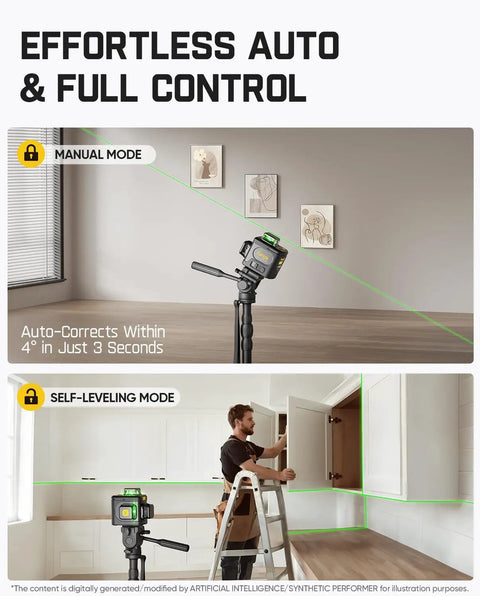 D12 Ace Laser Level With 3x360 Degree Lines 16 Lines Self Leveling For Construction Projects Pro Grade Laser Alignment Tool For Quick Leveling And Plumb, manual mode