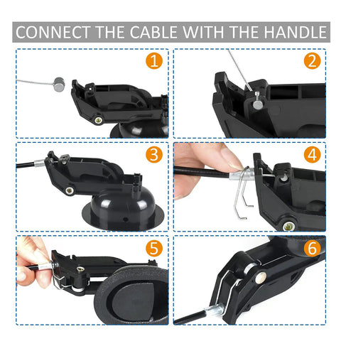 Universal Recliner Replacement Pull Handle And Release Cable Kit Two Pack No Sweat Setup For Most Sofa Couch Chair Mechanism Repair Parts Quick Weekend Restoration Jobs. Step-by-step images showing cable connection to handle.