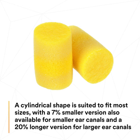 Classic Foam Ear Plugs for Noise Reduction, Uncorded Roll-Down, Regular Size, Slow-Recovery Comfort Fit, NRR 29 dB displayed in yellow.