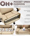 Close-up of beige office chair's pocket spring cushion showing structure, 500lbs Capacity Big And Tall Office Chair With Lumbar Support PU Leather.