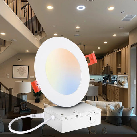 DAYBETTER 6 Inch 5 CCT Led Recessed Ceiling Light with Junction Box, adjustable color temperature, in a modern kitchen setting.