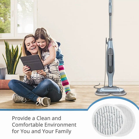 Replacement Steam Mop Pads For Shark S7000AMZ S7001 S7001TGT S7000 Series Hard Floor Mops next to mop and family at home