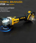 Cordless Angle Grinder Kit 21V With 3/8 Inch Arbor And 16 Threads, Brushless Motor, Variable Speed Up To 9000 RPM, shown in operation