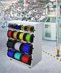 Heavy Duty Wire Spool Rack With Wheel 6 Rod Cable Dispenser for Electrical, Industrial and Retail Use, shown in a workshop