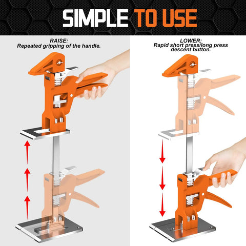 Heavy Duty Arm Jack Lifter 2 Pack Made From Tough Stainless Steel And Aluminum Alloy handles for simple raising and lowering of cabinets.