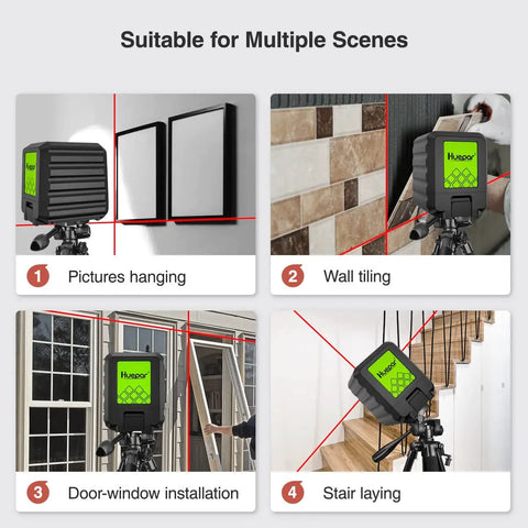 Cross Line Laser Level For DIY Projects With Self Leveling In Under 3 Seconds, 100ft Range, Pro Grade Tool in use for various tasks