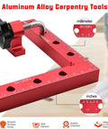 90 Degree Aluminum Alloy Corner Clamps Kit, Heavy Duty Right Angle Clamping Squares For DIY Woodworking, Shelves, Boxes, Frames, Drawers And Cabinets, 5.5 X 5.5 Inches, 4 Pack red aluminum corner clamp with millimeter and inch scales