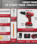 Beastly 21V Brushless Cordless Drill Kit with Two 2.0Ah Batteries and Charger, 39-piece bit set, 3/8-inch keyless chuck layout