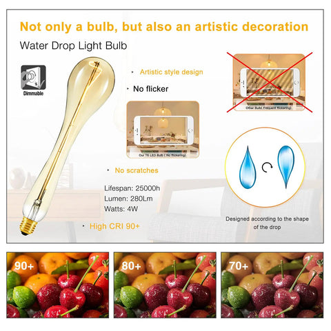 Oversized Edison Style Light Bulbs With E26 Base Amber Glass 4W Warm White 2200K Dimmable LED Filament Bulbs Giant Vintage Decor Lighting For Home Or Lounge Vibe with artistic design and high CRI