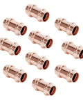 10-pack of 3/4 Inch Copper Press Fittings Coupling With Stop Zero Lead P To P, DIY plumbing, compatible with ASTM B88 Tubes K L M