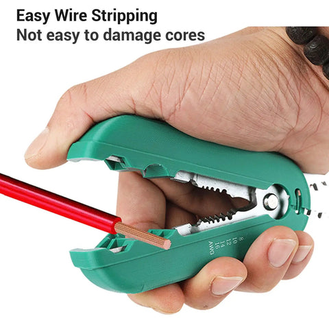 High Quality Oumefar Wire Strpper 8-16 AWG Multi Functional Electrical Tool in hand stripping wire with precision grooves.