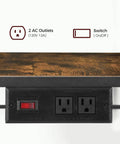 Rustic Brown And Black Bakers Rack With Storage And Microwave Stand, power outlet close-up, shows 2 AC outlets and switch.