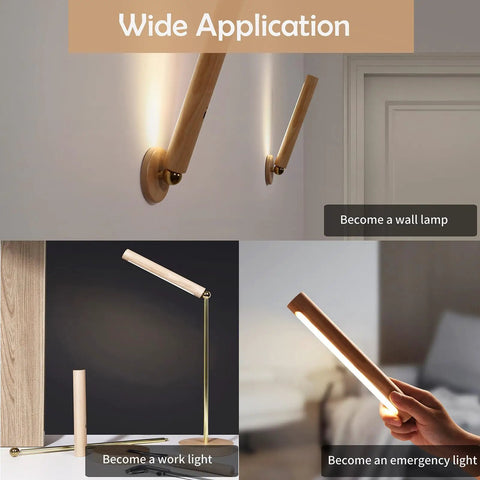 360 Degree Rotatable Beech Wood LED Wall Lamp With Magnetic Mount USB Rechargeable Battery Operated Sconce Night Light for versatile use