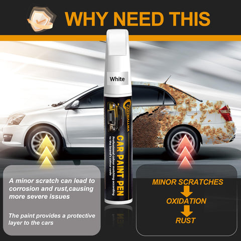 Diagram showing car paint pen with image of corroded car; Cavalry Blue 8W2 Touch Up Paint For Toyota Cars Color Matched Scratch Repair Pen
