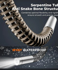 Two Way Articulating Borescope With Light 0.24 Inch Endoscope Camera, waterproof flexible snake tube structure, close-up view.