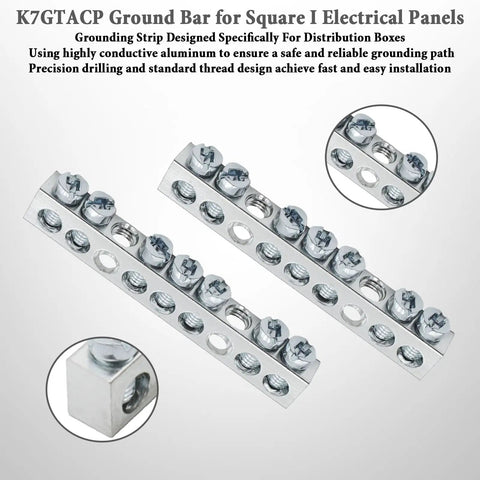 7 Terminal Ground Bar Kit For Square D Electrical Panels Two Pack PK7GTACP with screws and mounting holes