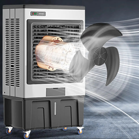 Beat The Humidity Fast With This No Sweat Evaporative Air Cooler And Swamp Cooler featuring a powerful fan and water reservoir.