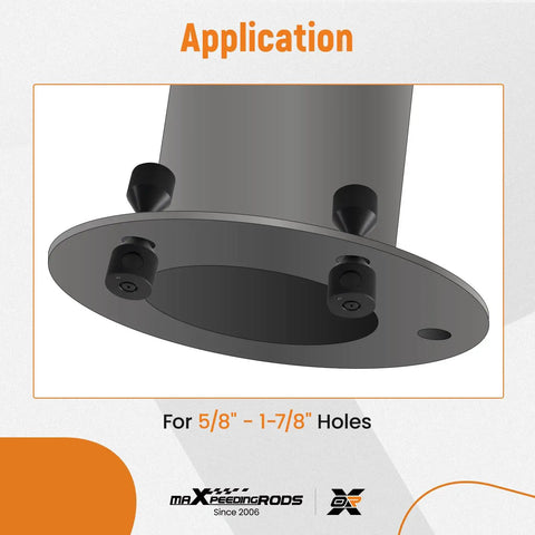 Application view of push-button flange lineup pins for 5/8 to 1-7/8 inch holes, stainless steel black quick release alignment pins installed