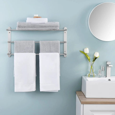 3 Tier Wall Mount Towel Rack With Double Bars 24 Inch Bathroom Storage Organizer In Brushed 304 Stainless Steel next to sink