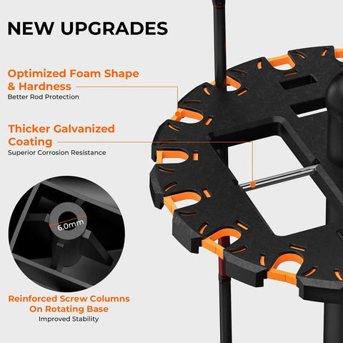 V16 Rotating Fishing Rod Holder For Garage Storage, 360 Degree Base, foam cushions, durable ABS, holds up to 16 rods