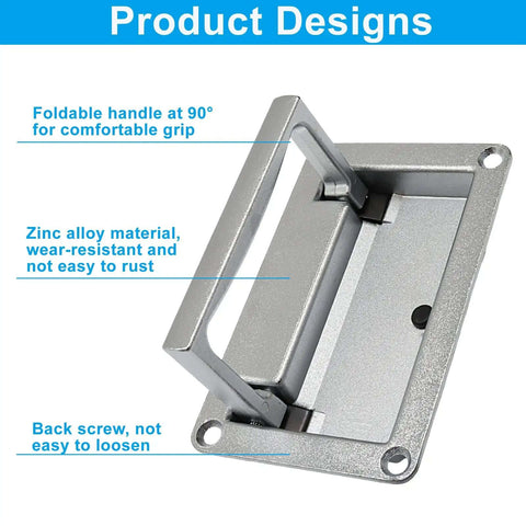 Heavy Duty Zinc Alloy Recessed Pull Handles For Drawers And Deck Hatches, Tough as Nails Silver, showing foldable handle design