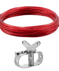 Pool Cover Cable And Winch Kit With 100 Ft Plastic Coated Steel Wire And Heavy Duty Zinc Alloy Spring Loaded Ratchet For Above Ground Pools Winterizing And No Fuss Easy Install, showcasing red wire and metal winch.
