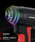 Compact Half Inch Air Impact Wrench with 9000 RPM, Easy Forward and Reverse Dial, Red and Black Design