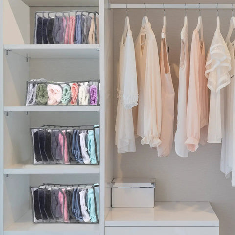 Closet with 18 Piece Wardrobe Organizer Set With Foldable Drawer Dividers In Two Sizes 7 Grid And 9 Grid Space Saver for clothes