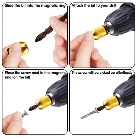 Step-by-step use of Magnetic Screw Ring Set With Three Ph2 Bits And Universal Bit Holder for DIY home repair and drills
