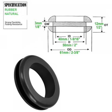 2 Inch Rubber Grommets For Wiring And Cables, Firewall Pass Through Grommets For Metal Boxes And Automotive Wiring, 40mm Inner Diameter