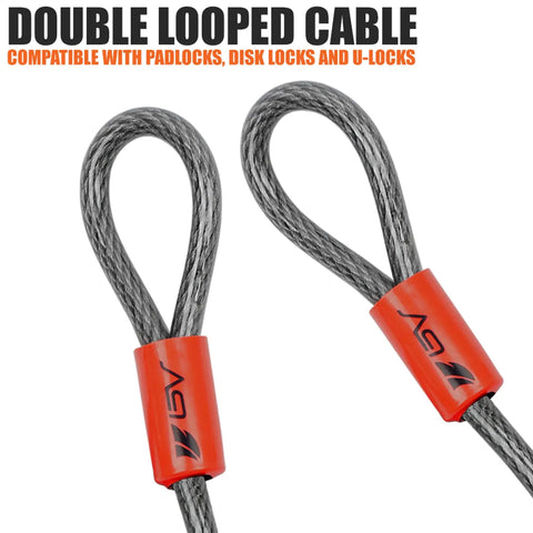 Heavy Duty 15Ft Security Cable With Loops Three Eighths Inch Braided Steel Weatherproof And Cut Resistant Lock Wire ends shown